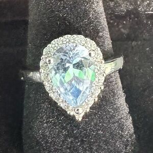 Elegant ,925 Silver and Blue Topaz Teardrop Ring sz 6